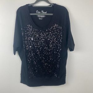 Onque Casuals Blouse Size Large Color Black has Black Sequins